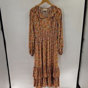 Universal Thread Dress Size Medium Tan Balloon Long Sleeve Ruffle Collared